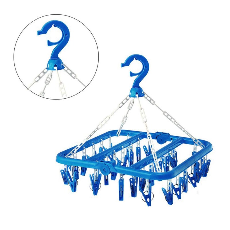 SteelFever Clothes Drying Hanger with 32 Clips, Foldable Hanging Drying Rack for Clothes Underwear Socks (Blue) - Image 2